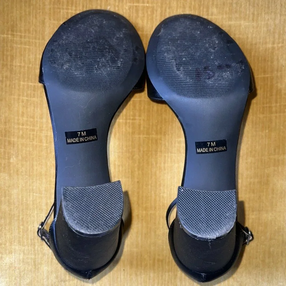 BADGLEY MISCHKA Mark and James Black Satin Block Heel JEWELED Ankle Strap 7 - Picture 7 of 10